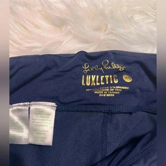 Lilly Pulitzer Luxletic Leggings Women's Small Weekender Blue Metallic Gold - Picture 8 of 8